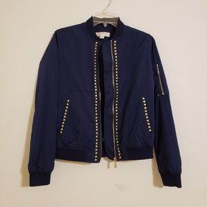 Michael Kors Navy Bomber Jacket with Gold Studs